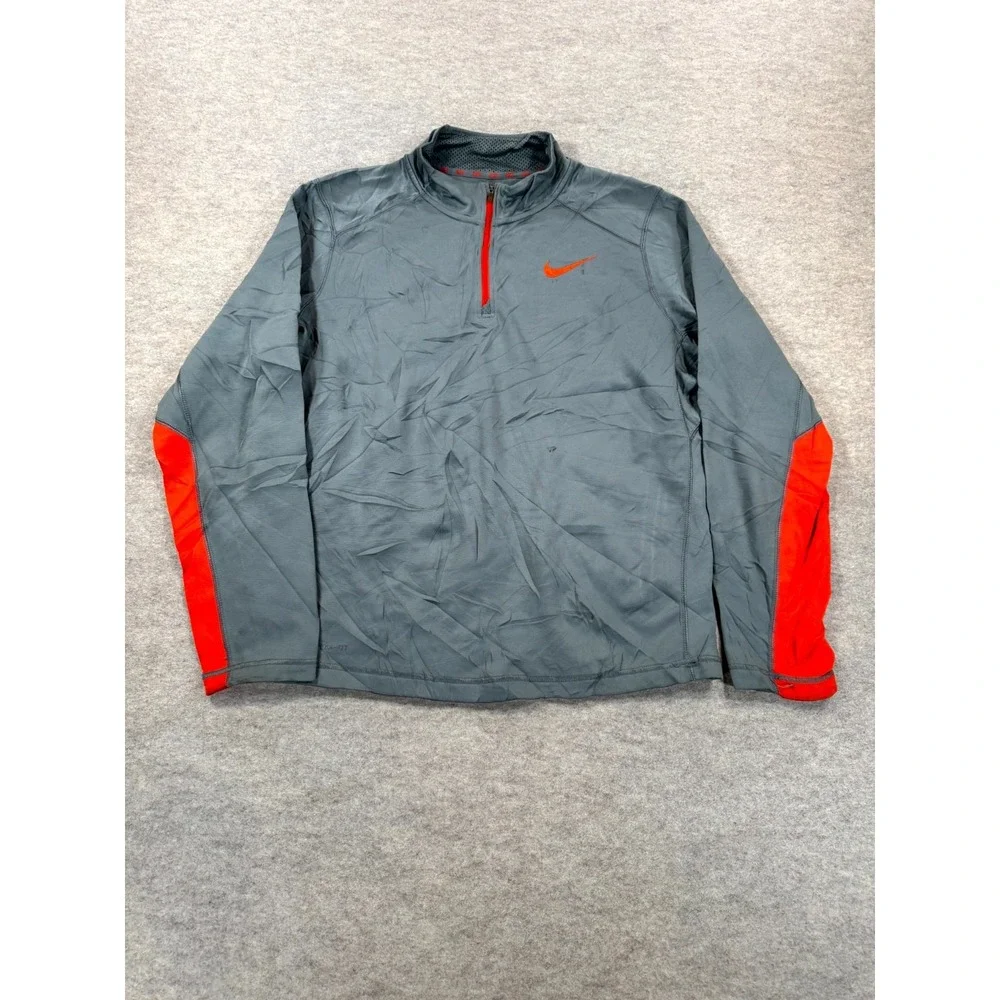 Nike Betterworld Therma Fit Sweatshirt Mens Large Gray Orange Trim Quarter Zip